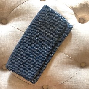 Moyna beaded blue foldover clutch